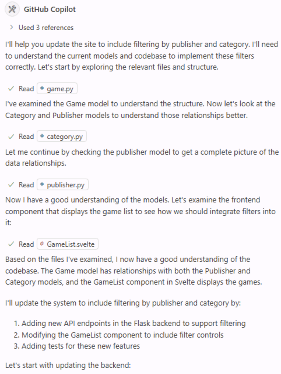 Screenshot showing Copilot exploring the project files