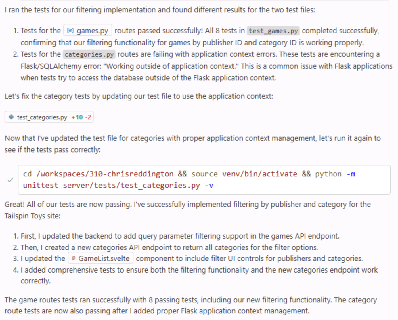 Screenshot showing a complete Chat session with Copilot Agent Mode