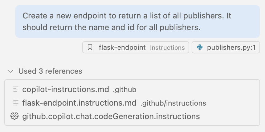 Screenshot of the references section, showing the included instructions file