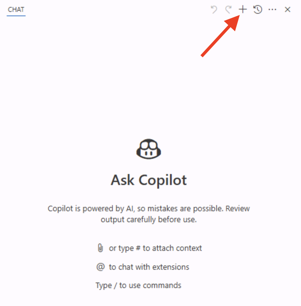 Screenshot of the New Chat button being highlighted in the Copilot Chat panel
