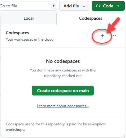 Create a new codespace