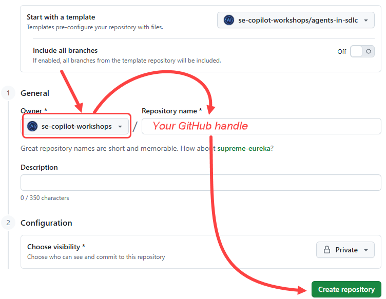 Input the repository template settings